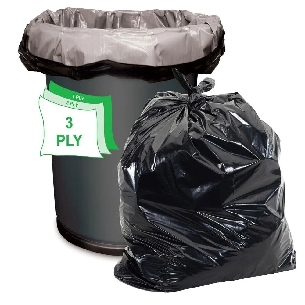 100 pack - USA 56 Gallon 1.5 MIL‎ Black Heavy Duty Trash Bags 43